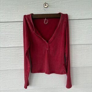 Y2K PacSun Est. 1980 Ashlee Washed Notched Henley Long Sleeve Cropped Top XS